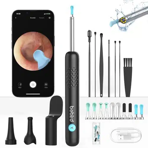 BEBIRD REar Wax Removal Tool   Spade Ear Cleaner with Ear Camera, P Ear Scope, Earwax Remover Picker with Replacement Tips Ear Pick with LED Light for Earwax Cleaning, Support iPhone, Black