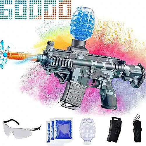 JANNIRESS Electric Gel Ball Blaster Toy,Eco Friendly Splatter Ball Blaster Automatic, with + Water Beads and Goggles, for Outdoor Activities   Team Game, Ages +,Green, unisex children