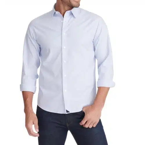 UNTUCKit Bordeaux   Untucked Shirt for Men, Long Sleeve, Wrinkle Free, Blue, X Large, Regular Fit