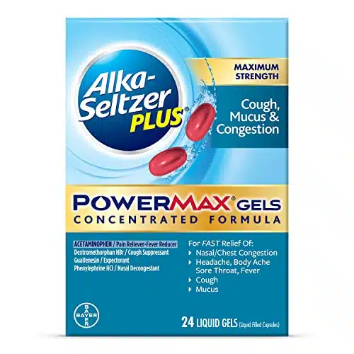 Alka Seltzer Plus Maximum Strength Cough, Mucus & Congestion Powermax Liquid Gels, Fast and Effective Chest Congestion Relief, Cough Suppressant, For Adults and Children Years and Older Count