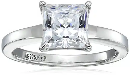 Amazon Collection Platinum plated Sterling Silver Princess Cut Solitaire Ring made with Infinite Elements Cubic Zirconia (cttw),