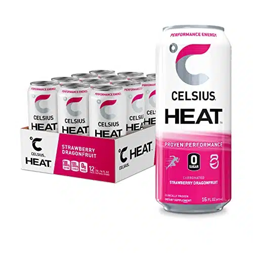 CELSIUS HEAT Strawberry Dragonfruit Performance Energy Drink, Zero Sugar, Fl Oz (Pack of )