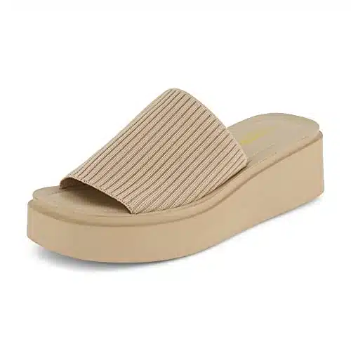 CUSHIONAIRE Women's Pim knit platform sandal with +Memory Foam, Taupe Weave