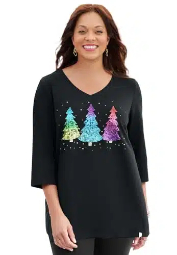 Catherines Women's Plus Size Wit & Whimsy Tees   X, Black Fancy Tree ()