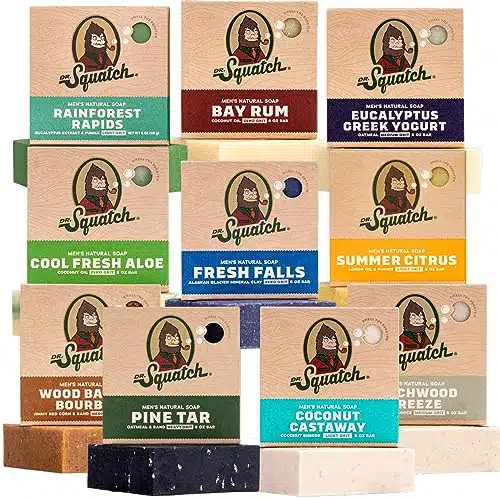 Dr. Squatch Men's Bar Soap Gift Set (Bars) â Men's Natural Bar Soap   Rainforest Rapids, Fresh Falls, Coconut Castaway, Wood Barrel Bourbon, Pine Tar, Birchwood Breeze, Cool Fresh Aloe, and more