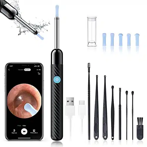 Ear Wax Removal   Earwax Remover Tool with Pcs Ear Set   Ear Cleaner with Camera   Earwax Removal Kit with Light   Ear Camera with Ear Spoon   Ear Cleaner for iOS & Android (Black)