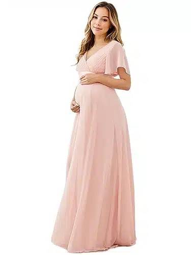 Ever Pretty Womens Chiffon A line Short Sleeves Wedding Maternity Bridesmaid Dresses Pink