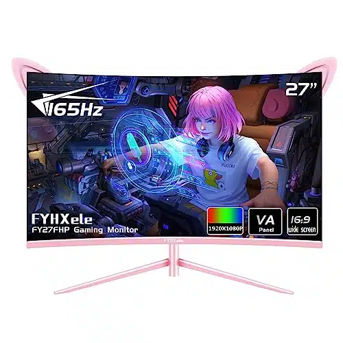 FYHXele FYFHP Pink Monitor Inch Curved Gaming Hz   Support Hz R ms xP VA Screen, Built in Speakers, AMD Free Sync, HDMI, DP, USB, AUX, Tilt Adjustable