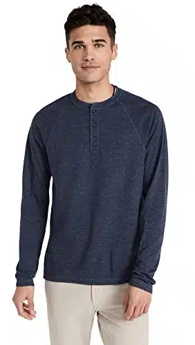 Faherty Men's Cloud Long Sleeve Henley, Navy Heather, Blue, L