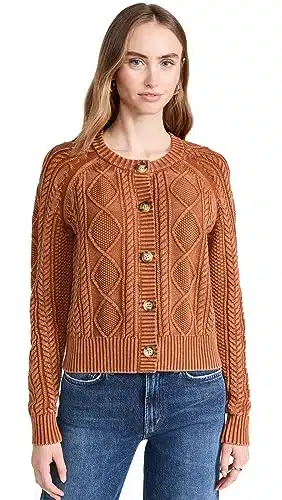 Faherty Women's Sunwashed Cable Cardigan, Gingerbread, Brown, XS