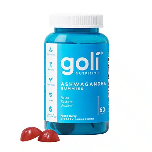 Goli Ashwagandha & Vitamin D Gummy   Count   Mixed Berry, KS, Vegan, Plant Based, Non GMO, Gluten Free & Gelatin Free Relax. Restore. Unwind, Pack of