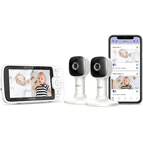 HUBBLE Connected Nursery Pal Cloud Twin Smart Connected, Wi Fi Enabled Baby Monitor with inch HD Color Parent Unit Viewer, Camera Units