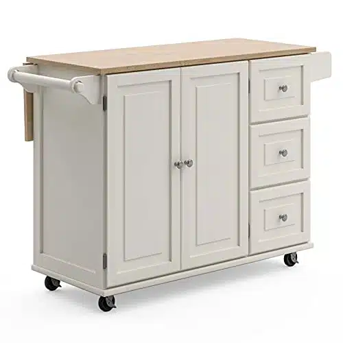 Homestyles Mobile Kitchen Island Cart with Wood Drop Leaf Breakfast Bar, Off White,Soft White, Inch Width