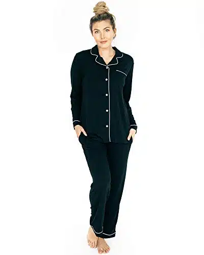 Kindred Bravely Clea Bamboo Classic Long Sleeve Maternity & Nursing Pajama Set (Black, Large)