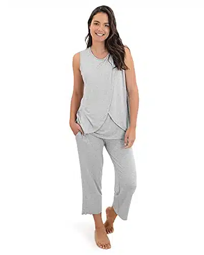 Kindred Bravely Tulip Hem Maternity & Nursing Pajamas  Tank Top Nursing Pajama Set for Women (Grey Heather, Large)