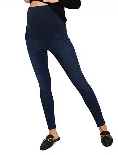 Motherhood Maternity Women's Maternity Indigo Blue Super Stretch Secret Fit Belly Skinny Denim Jean, Dark wash, Large