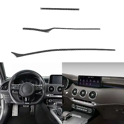 NVCNX Real Premium Carbon Fiber Car Dashboard Decoration Strip Dash Cover Compatible with KIA Stinger GT Interior Trim Accessories Black