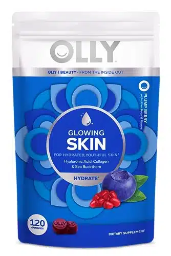 OLLY Glowing Skin Collagen Gummy, Hydrated, Youthful Skin, Hyaluronic Acid, Sea Buckthorn, Chewable Supplement, Berry, Day Supply   Count Pouch