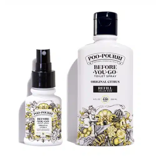 Poo Pourri Original Citrus Ounce Refill Bottle and Ounce Refillable Bottle Original Citrus