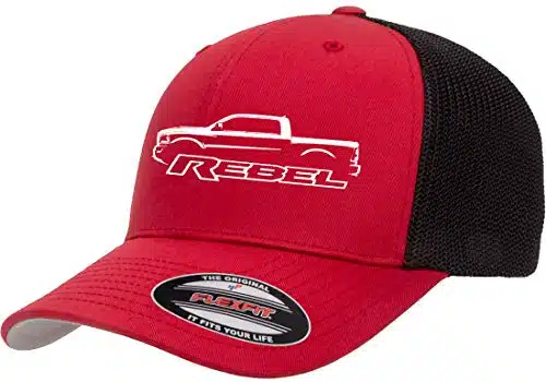 Ram Rebel Pickup Truck Flexfit Trucker Mesh Fitted Cap redBlack