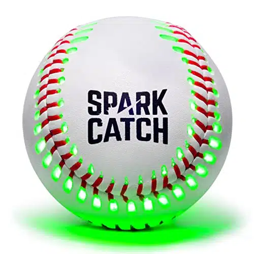 SPARK CATCH Light Up Baseball, Glow in The Dark Baseball, Perfect Baseball Gifts for Boys, Girls, and Baseball Players, Official Size and Weight with Genuine Leather (Neon Green)