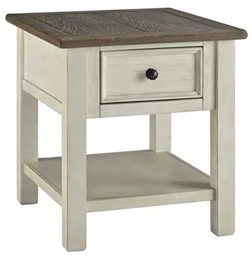 Signature Design by Ashley Bolanburg Farmhouse Square Two Tone End Table, Antique Cream