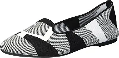 Skechers Women's Cleo Sherlock Engineered Knit Loafer Skimmer Ballet Flat, BlackWhite,