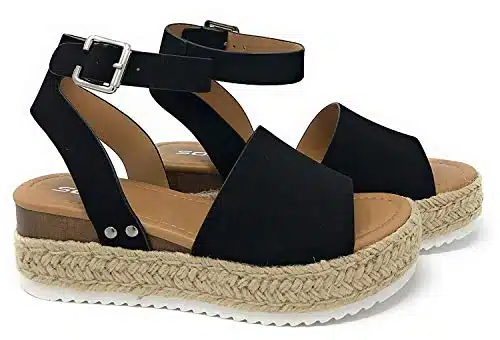 Soda Topic Open Toe Buckle Ankle Strap Espadrilles Flatform Wedge Casual Sandal (BLACK, us_footwear_size_system, adult, women, numeric, medium, numeric_)