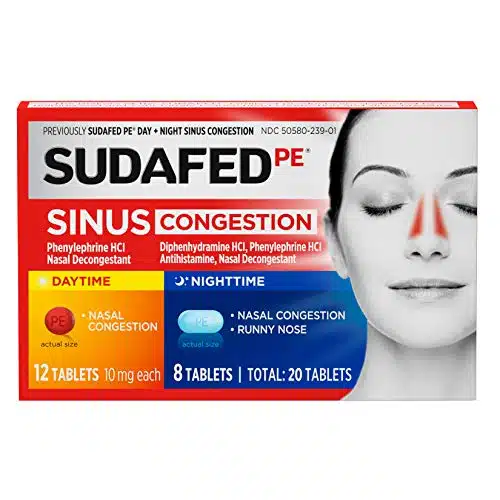 Sudafed PE Day and Night Sinus Pressure & Congestion Tablets, Count