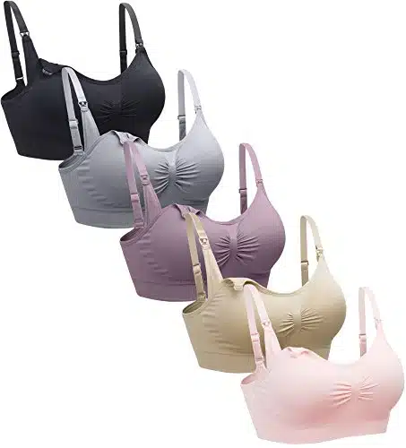 Suekaphin Pack Nursing Bra Wireless Women's Sleeping Maternity Breastfeeding Bra,Large, BlackNudePurplebeanSoftPinkGray