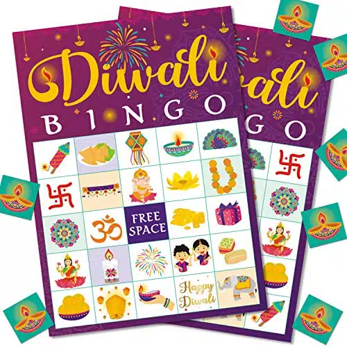 Bessmoso Diwali Bingo Happy Diwali Bingo Set Diwali Gift Festival of Lights Indian New Year Party Favors Players