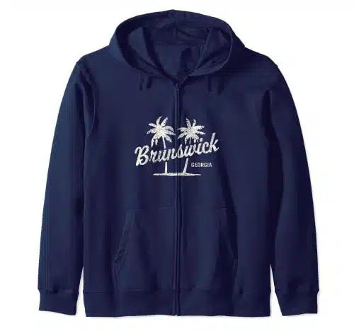 Brunswick Georgia Vintage s Palm Trees Graphic Zip Hoodie