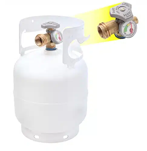 Flame King YSNLB GAUGE lb Steel Propane Tank Cylinder with Gauge and OPD Valves for Grills and BBQs, Camping, Fishing, & Outdoor Activities, White