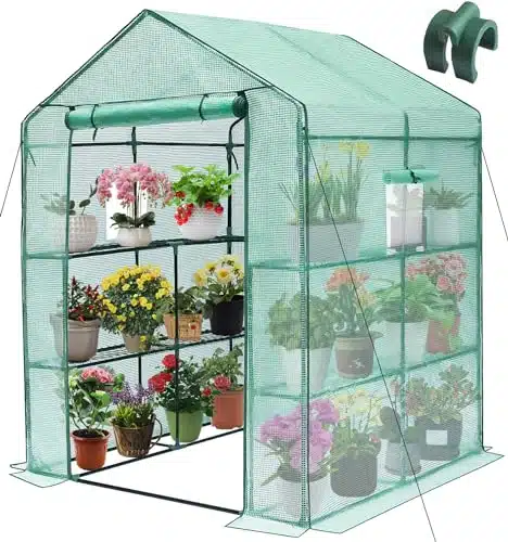 Greengro Greenhouse, x x '' Greenhouses for Outdoors, Durable Green House Kit with Window, Thicken PE Cover, Tiers Shelves, Heavy Duty Walk in Green Houses for Indoor Backyard Outside