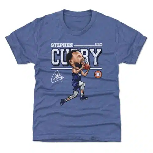 LEVEL Steph Curry Youth Shirt (Kids Shirt, Y Large, Tri Royal)   Steph Curry Cartoon WHT