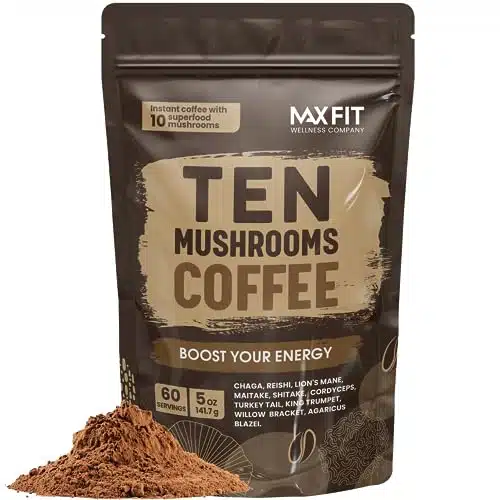 Mushroom Coffee Organic (Servings) ushrooms (Lionâs Mane, Cordyceps, Turkey Tail & Other) Mixed With Gourmet Arabica Instant Coffee  Immune Boosting Coffee for Focus & Gut Health Support