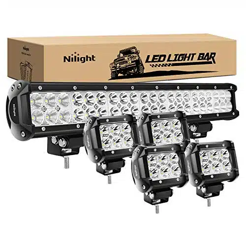 Nilight   ZHInch  Spot Flood Combo Led Light Bar PCS Inch  Spot LED Pods Fog Lights for Jeep Wrangler Boat Truck Tractor Trailer Off Road, Years Warranty