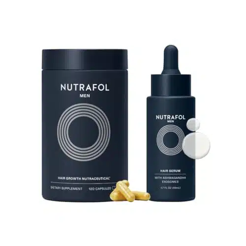 Nutrafol Men's Hair Growth Supplement and Hair Serum, Clinically Tested for Visibly Thicker and Stronger Hair   month supply, Fl Oz Bottle