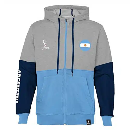 Outerstuff Mens FIFA World Cup Country Contrast Panel Fleece Hood, Cobalt Black Heather Grey, X Large