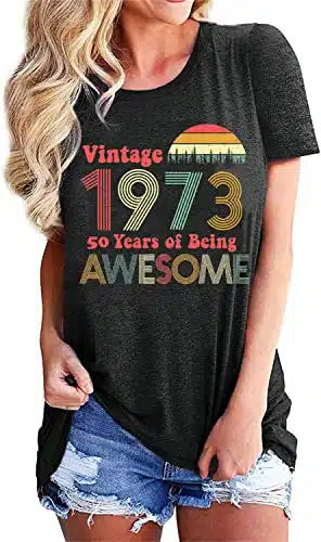 Vintage Shirt for Women th Birthday Gifts Birthday Gifts Idea Retro Short Sleevel T Shirts Party Tops Funny Tees (as, Alpha, l, Regular, Regular, Dark Grey, Large)