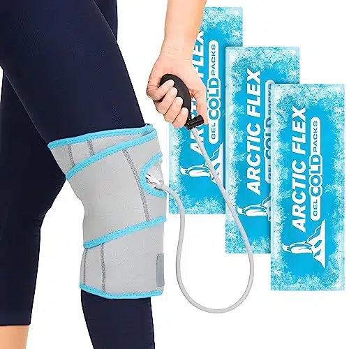 Vive Compression Knee Ice Wrap   Reusable Brace with Air Pump   HotCold Therapy for Men, Women, Pain Relief, Swelling and Recovery Support   Adjustable and Inflatable Pack for Sports Injury Sprains