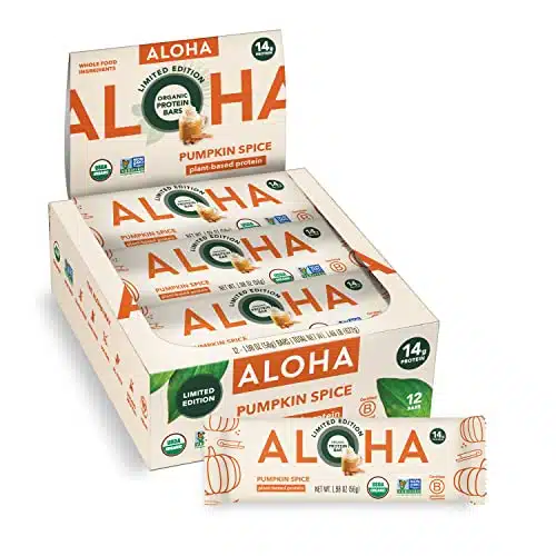 ALOHA Organic Plant Based Protein Bars   Pumpkin Spice, Vegan, Low Sugar, Gluten Free, Low Carb, Non GMO, No Stevia, No Erythritol   LIMITED EDITION, Count (Pack of )