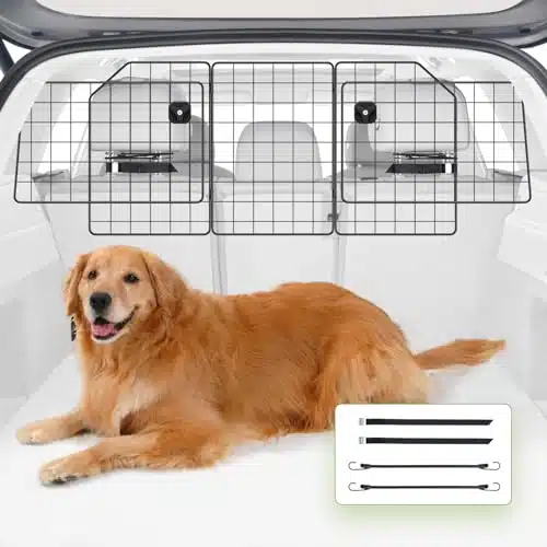 APTY SUV Car Dog Barrier, Pet Trunk Barrier, Vehicle Divider Mesh Gate on Backseat   Adjustable for Universal Fit, Portable Folding Design, Straps and Bungee Cords for Superior Stability