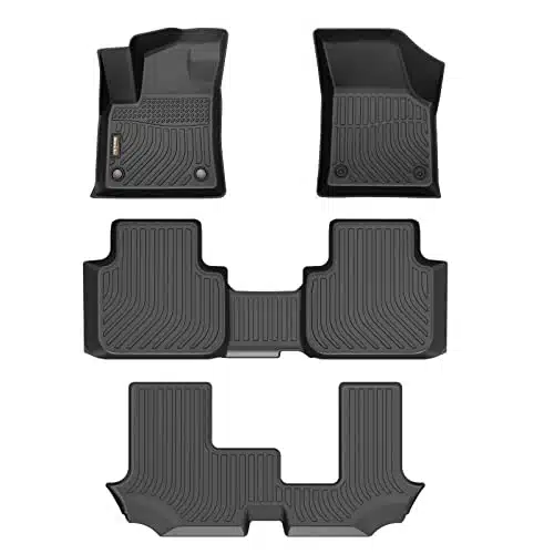 Binmotor All Weather Custom Floor Mats for Volkswagen Atlas(Passenger Bench Seating) , Rows Full Set Car Mats TPE Material, Heavy Duty Car Floor Liners Guard Black Automotive Accessories