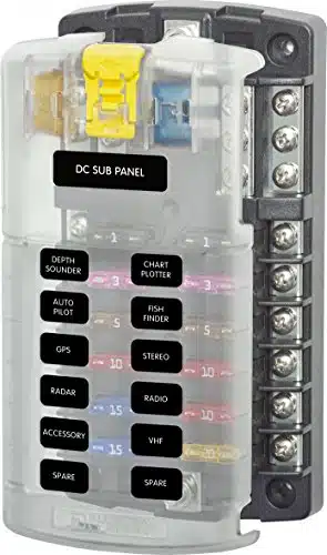 Blue Sea Systems ST Blade Fuse Block Circuit with Ground and Cover