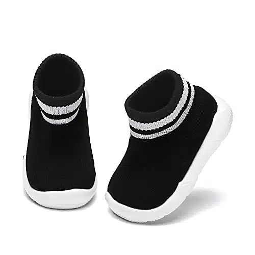 Engtoy Baby Sock Shoes Baby Walking Shoes Infant Non Slip Breathable Slippers with Soft Rubber Sole Baby Boys Girls Slip On Sneakers Black