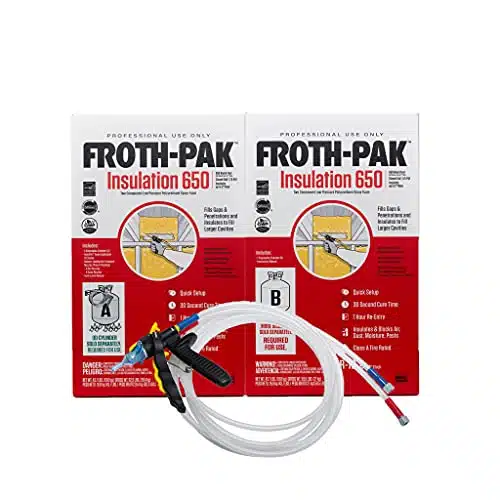 Froth Pak Closed Cell Spray Foam Insulation Kit, ft Hose, Part, Polyurethane, Yields Up to Board Feet, Improved Low GWP Formula. Insulates Cavities, Penetrations & Gaps Up to Thick