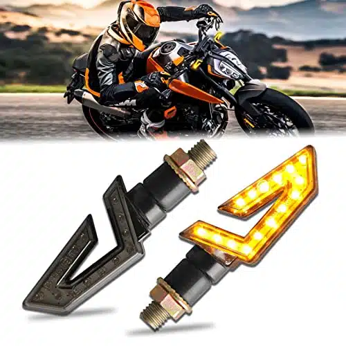 JMTBNO PCS Motorcycle Turn Signals Arrow V LED Motorbike Blinkers Indicators Compatible with Honda Yamaha Suzuki Street Sports Bike Dirt Bike Cruiser Scooter Quad Off Road