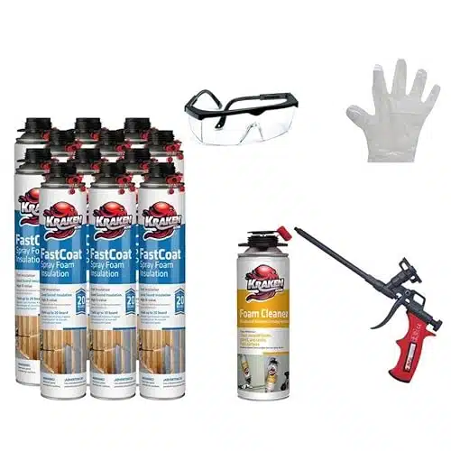 Kraken Bond Fastcoat Spray Foam Insulation Kit   Closed Cell Foam Spray Polyurethane Spray Foam Heat Insulation&Acoustic Spray Self Expanding Foam Board Feet GunCleaner Included  Pack