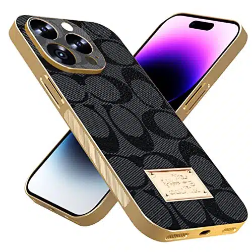 Luxury Designer Elegant Compatible for iPhone Pro Max Case, Luxury Brand for Apple iPhone Pro Max,Aesthetics Classic Monogram Pattern Cellphone Case Girls Women Men   Black